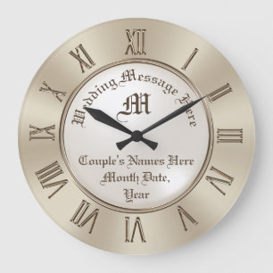 Grande Horloge Ronde Monogramme et cadran personnalisé Cadeau Mariage