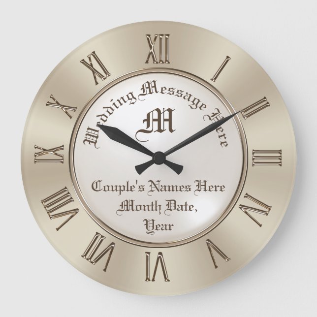 Grande Horloge Ronde Monogramme et cadran personnalisé Cadeau Mariage (Recto)