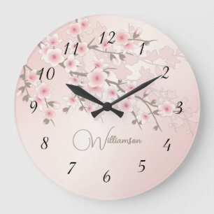 Grande Horloge Ronde Monogramme Fleur de Cerisier Abricot
