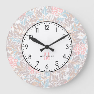 Grande Horloge Ronde Monogramme Floral floral moderne Vintage rose bleu