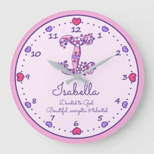 Grande Horloge Ronde Monogramme I Isabella nom de coeur signifiant horl