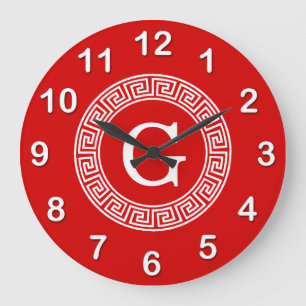 Grande Horloge Ronde Monogramme initial du cadre de ligne clé grecque b