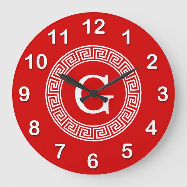 Grande Horloge Ronde Monogramme initial du cadre de ligne clé grecque b (Recto)