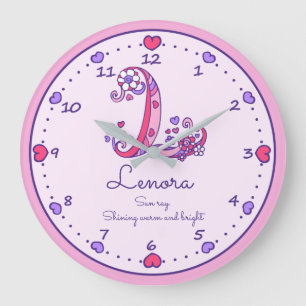 Grande Horloge Ronde Monogramme L Lenora nom du coeur signifiant horlog