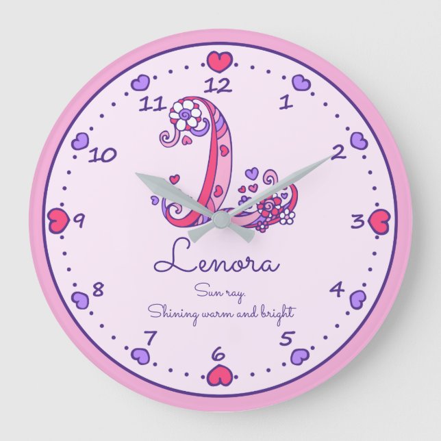 Grande Horloge Ronde Monogramme L Lenora nom du coeur signifiant horlog (Recto)