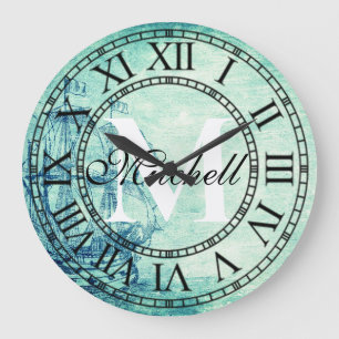 Grande Horloge Ronde Monogramme Marin de Bateau Vintage Rustique