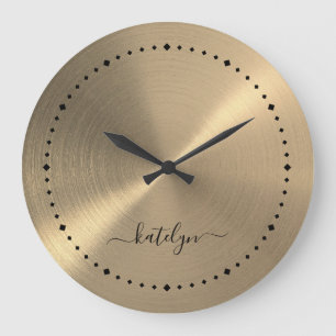Grande Horloge Ronde Monogramme métallique Faux Gold