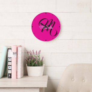 Grande Horloge Ronde Monogramme minimaliste moderne initial nom rose ch