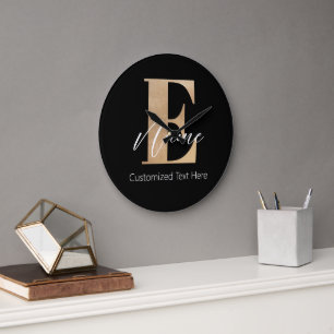 Grande Horloge Ronde Monogramme moderne E & Nom initial Personnalisé