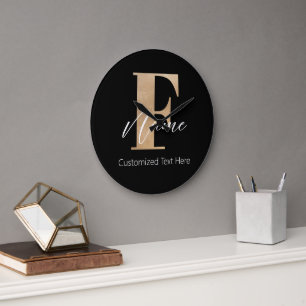 Grande Horloge Ronde Monogramme moderne Initiale F & Nom Personnalisé