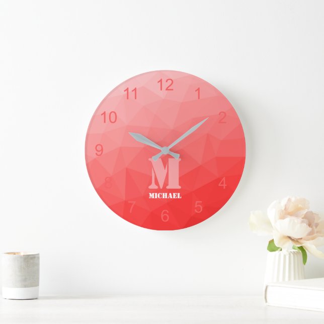 Grande Horloge Ronde Monogramme Motif de maillage à ombre rouge (Maison)