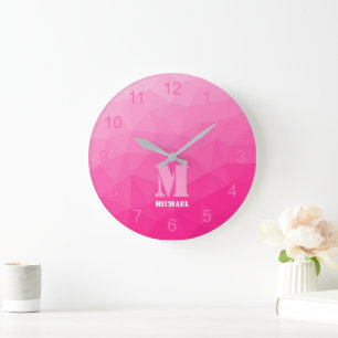 Grande Horloge Ronde Monogramme Motif de maillage rose chaud