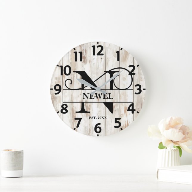 Grande Horloge Ronde Monogramme N Maison de Campagne Rustique (Maison)