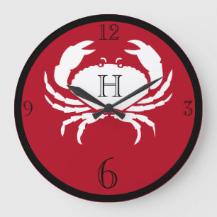 Grande Horloge Ronde Monogramme nautique rouge noir blanc crabe
