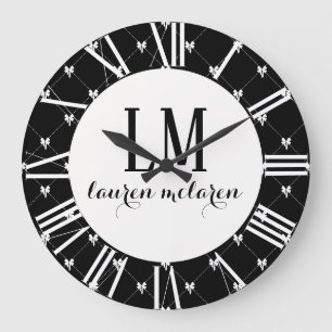Grande Horloge Ronde Monogramme Noir & Blanc à Nœud