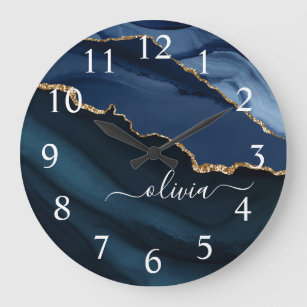 Grande Horloge Ronde Monogramme or de la géode d'âge bleu marine