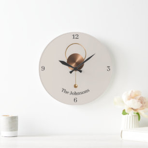 Grande Horloge Ronde Monogramme personnalisé Bronze brossé Minimaliste