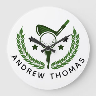 Grande Horloge Ronde Monogramme personnalisé simple pour golfeur