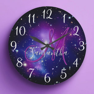 Grande Horloge Ronde Monogramme Photo Céleste Violet Féminin