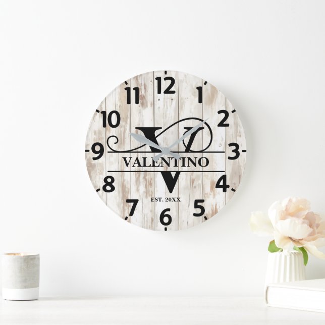 Grande Horloge Ronde Monogramme rustique de la vie agricole (Maison)