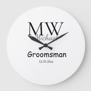 Grande Horloge Ronde monogramme simple personnalisé nom garçon d'honneu