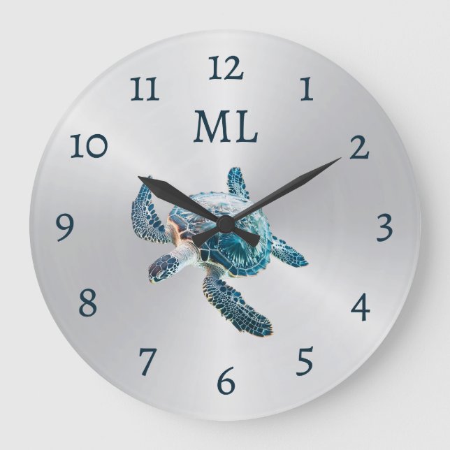 Grande Horloge Ronde Monogramme Tortue 3D Argent (Recto)