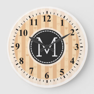 Grande Horloge Ronde Monogramme Toscan Stripes Moderne Motif de coeur