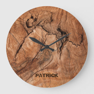 Grande Horloge Ronde Monogrammed Light Brown Wood Design
