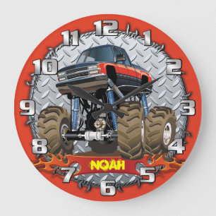 Grande Horloge Ronde Monster Truck Personalizable Boys Room Clock