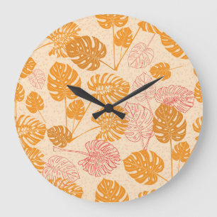 Grande Horloge Ronde Monstera feuilles : la silhouette tropicale sans s