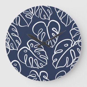Grande Horloge Ronde Monstera Feuilles : Main Vintage Tirée.