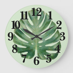 Grande Horloge Ronde Monstera Leaf