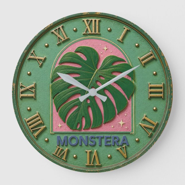 Grande Horloge Ronde Monstera Leaf Botanical  (Recto)
