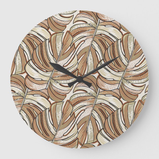Grande Horloge Ronde Monstère graphique Feuilles Conception tropicale (Recto)