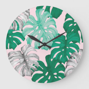Grande Horloge Ronde Monstère Tropicale Minimale Duo Tone