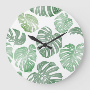 Grande Horloge Ronde Monstre aquarelle, papier peint tropical transpare