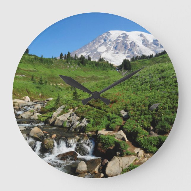 Grande Horloge Ronde Mont Rainier, cascade, enneigée (Recto)