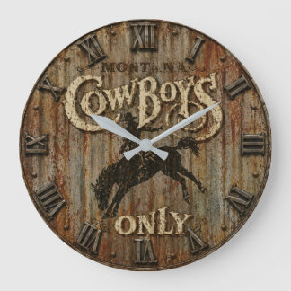 Grande Horloge Ronde Montana Cowboys Only Rustic Western Rodeo