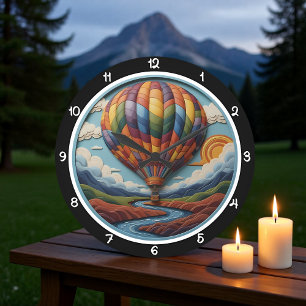 Grande Horloge Ronde Montgolfière arc-en-ciel au-dessus d'une rivière