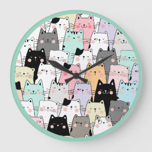Grande Horloge Ronde Montre à motif de chats mignons, chats drôles, cha