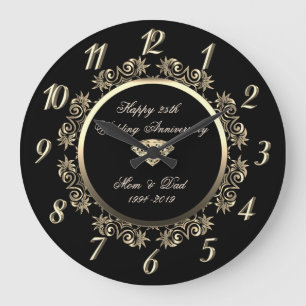 Grande Horloge Ronde Montre à motifs floraux dorés 25e anniversaire de
