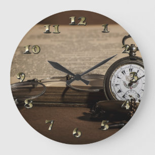 Grande Horloge Ronde Montre d'antiquité et lunettes de grand-père