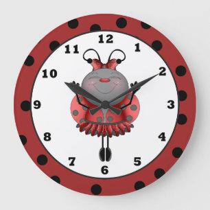 Grande Horloge Ronde Montre murale amusante en forme de coccinelle de d