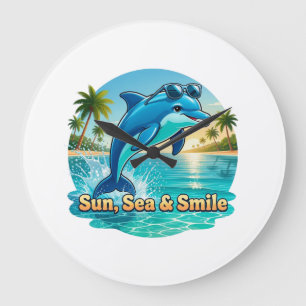 Grande Horloge Ronde Montre Murale Dauphin Tropical – Sun, Sea & Smile