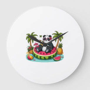 Grande Horloge Ronde Montre Murale Panda Tropical – Ambiance Summer Fun