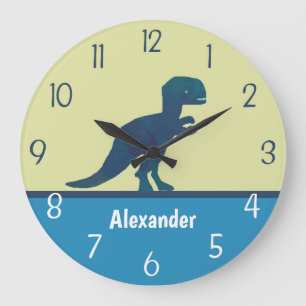 Grande Horloge Ronde Montre Turquoise bleu marine Dinosaure