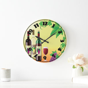 Grande Horloge Ronde Montre Vin Avec Raisins