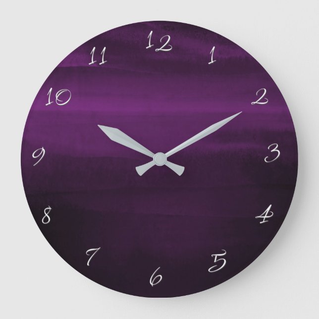 Grande Horloge Ronde Moody foncé Purple Plum Moderne Aquarelle Chic (Recto)
