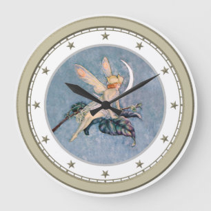 Grande Horloge Ronde Moon Fairy Silver Star Clock