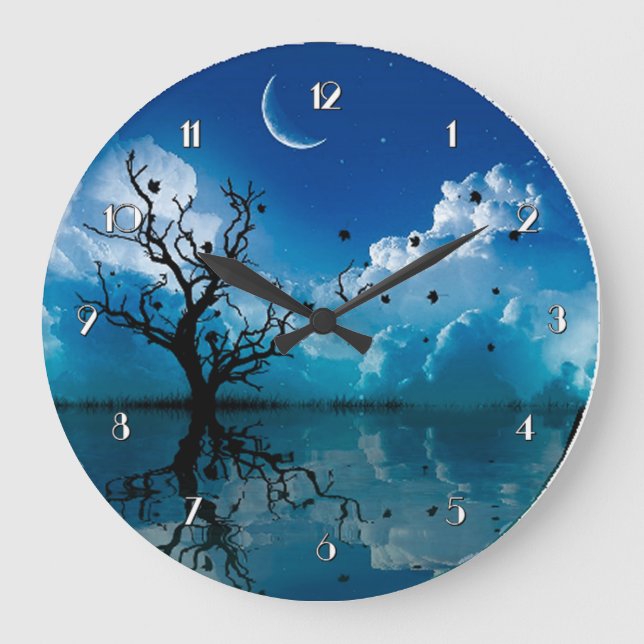 Grande Horloge Ronde Moonlight Reflections Scenic Night Sky Wall Clock (Recto)